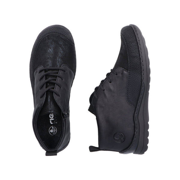 Rieker 48922-00 Ladies Wide Black Zip & Lace Ankle Boots-elevate your sole