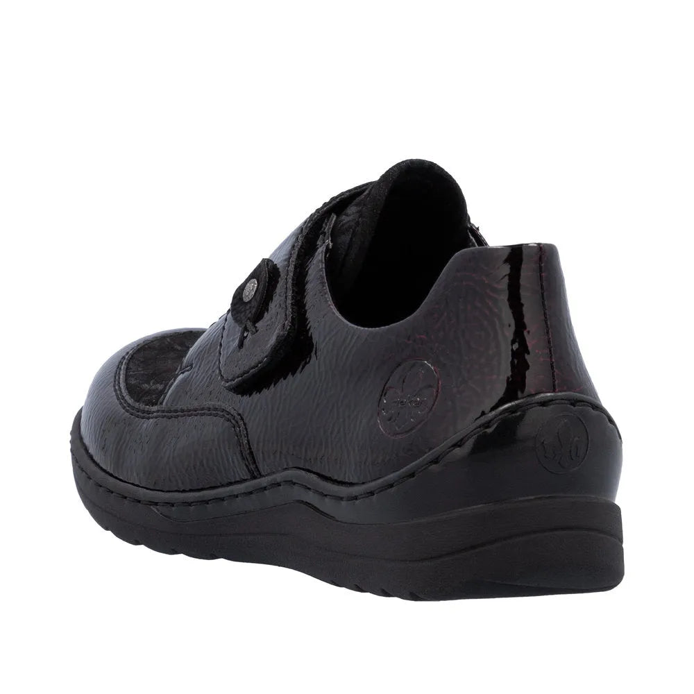 Rieker 48951-35 women's red touch-fastening shoes with sporty design and durable black sole.