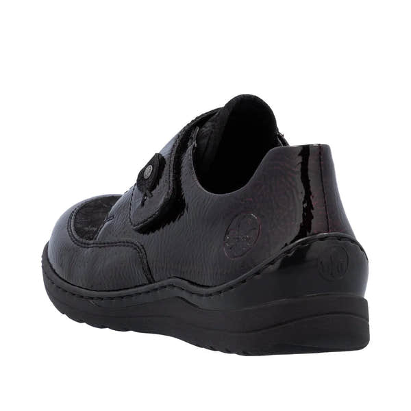 Rieker 48951-35 women's red touch-fastening shoes with sporty design and durable black sole.