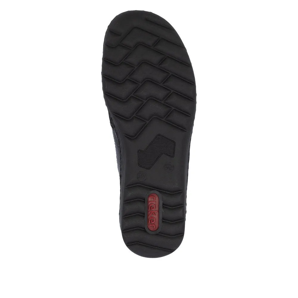 Rieker 48951-35 women's red touch-fastening shoes with textured black sole and sporty design.