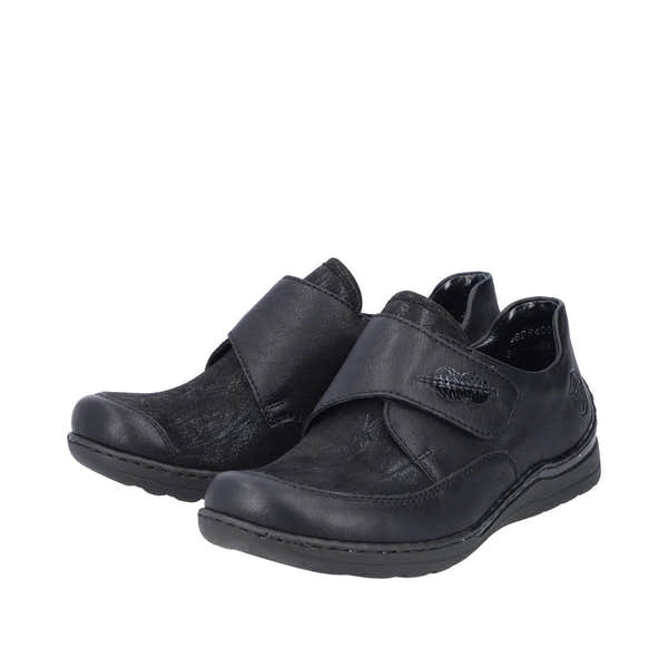 Rieker 48954-00 women's black stretch touch fastening casual shoes with slip-on design and comfortable sole.