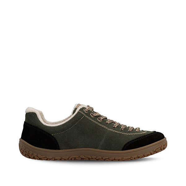 Rieker 52303-54 women's wide green/black suede lace up shoes, outer side view.