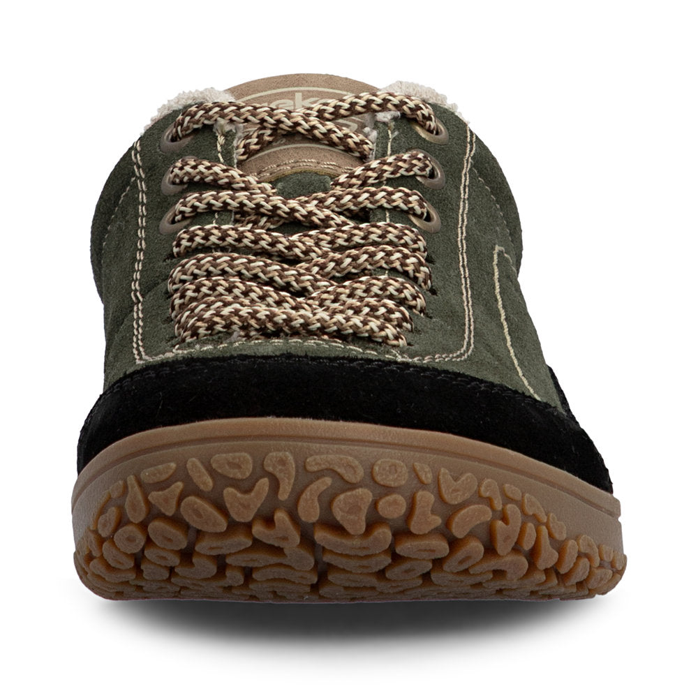Rieker 52303-54 women's wide green/black suede lace up shoes, front view.