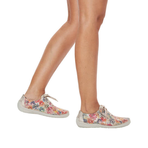 Rieker 52511-90 Ladies Beige Multi Leather & Textile Zip & Lace Trainers-elevate your sole