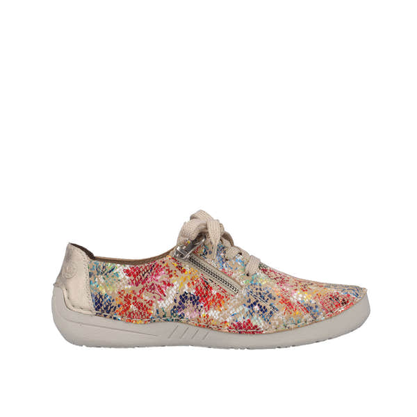 Rieker 52511-90 Ladies Beige Multi Leather & Textile Zip & Lace Trainers-elevate your sole