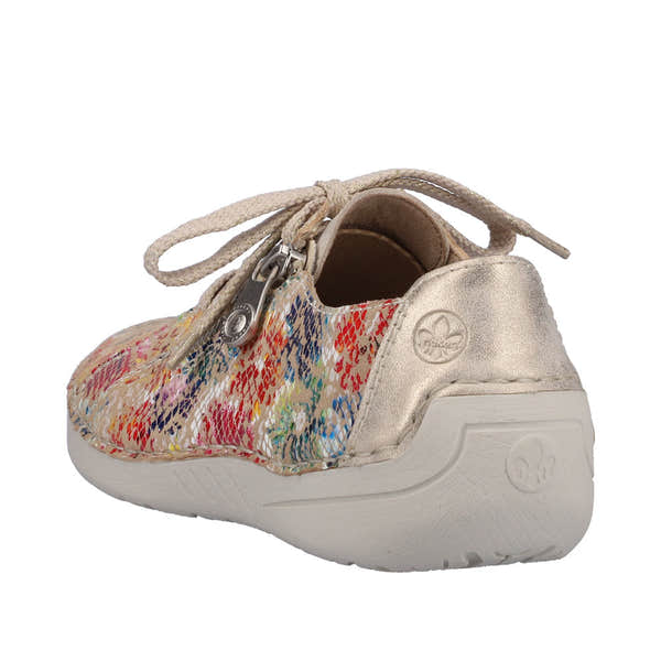 Rieker 52511-90 Ladies Beige Multi Leather & Textile Zip & Lace Trainers-elevate your sole