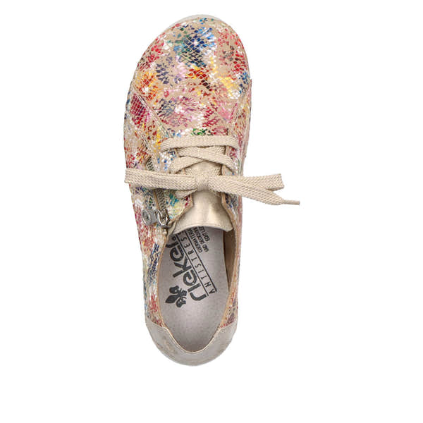Rieker 52511-90 Ladies Beige Multi Leather & Textile Zip & Lace Trainers-elevate your sole