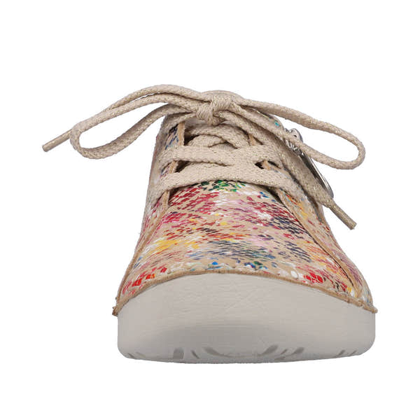 Rieker 52511-90 Ladies Beige Multi Leather & Textile Zip & Lace Trainers-elevate your sole