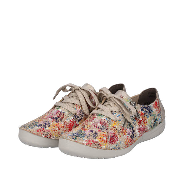 Rieker 52511-90 Ladies Beige Multi Leather & Textile Zip & Lace Trainers-elevate your sole