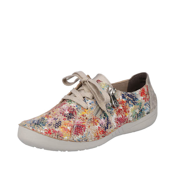 Rieker 52511-90 Ladies Beige Multi Leather & Textile Zip & Lace Trainers-elevate your sole