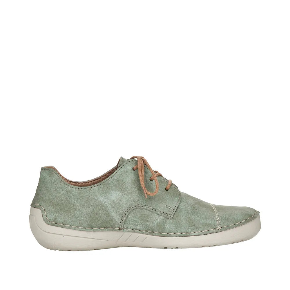 Rieker 52528-52 Ladies mint green/beige lace-up casual shoes with a comfortable white sole.