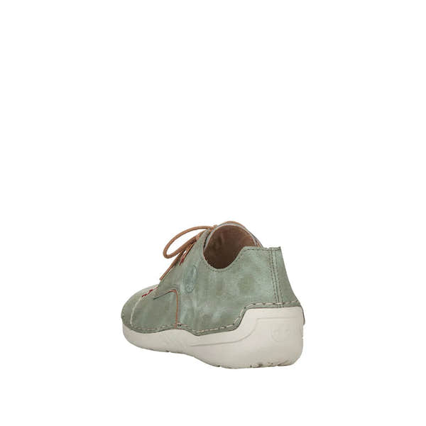 Rieker 52528-52 women's mint and beige lace-up casual shoes with breathable leather upper and cushioned sole.