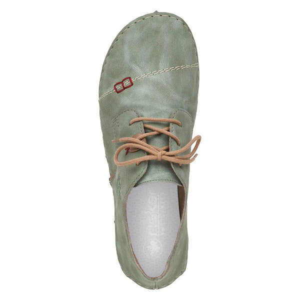 Rieker 52528-52 women's mint/beige lace-up shoes with rounded toe and beige laces, stylish comfort footwear.