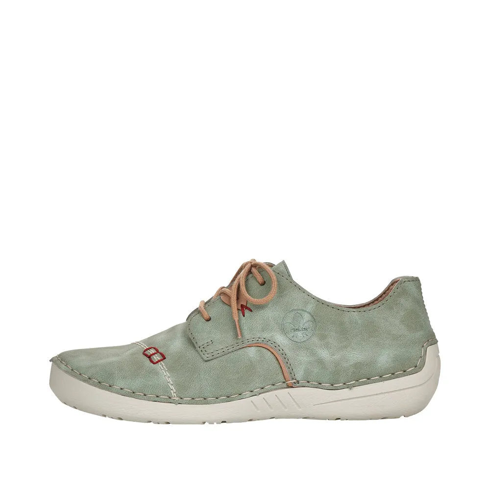 Rieker 52528-52 Women's Mint/Beige Lace-Up Casual Shoes with Comfortable White Sole