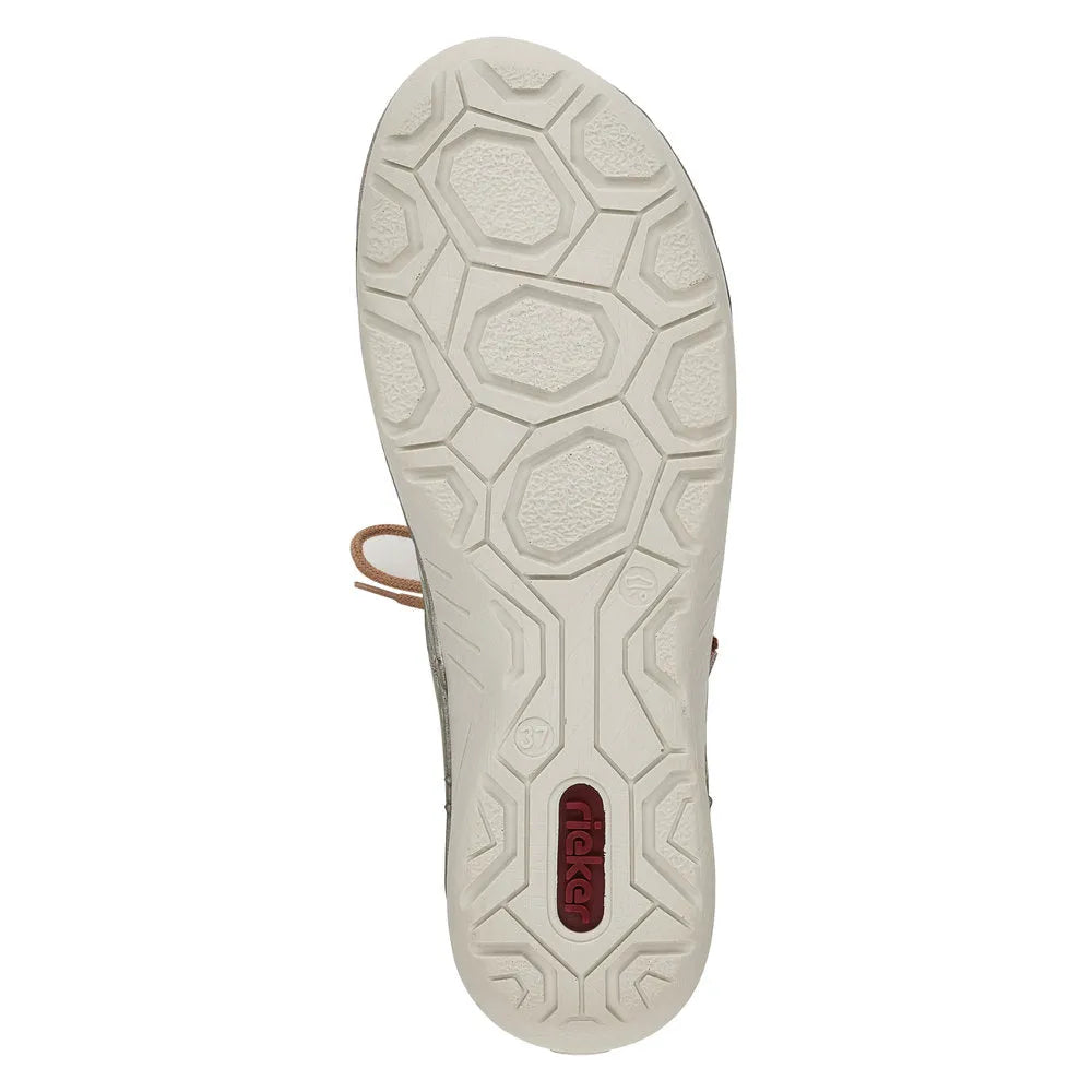 Rieker 52528-52 Women's mint/beige lace-up shoes with textured sole and stylish design.