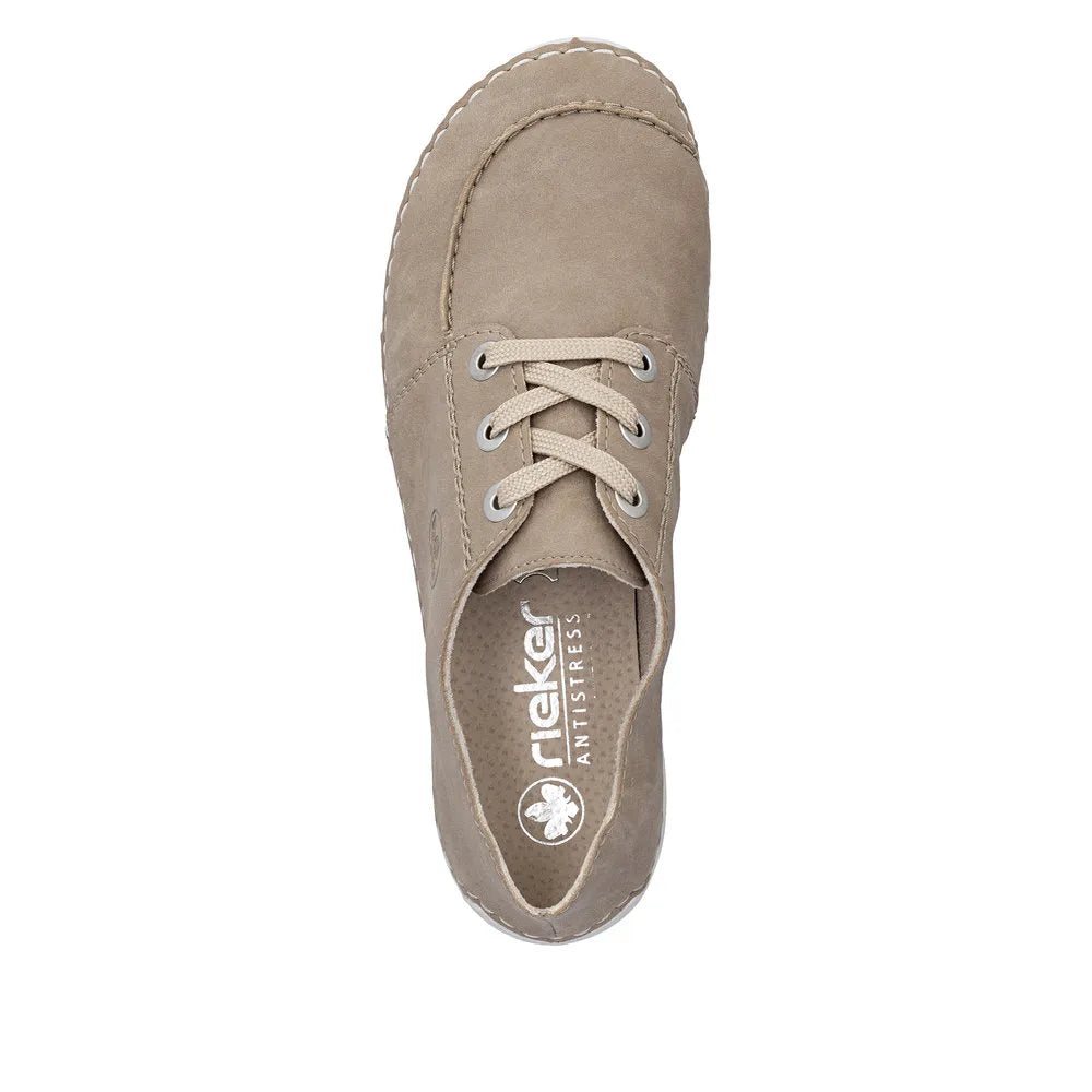 Rieker 52545-62 ladies beige lace-up shoes, comfortable casual footwear with anti-stress sole design.