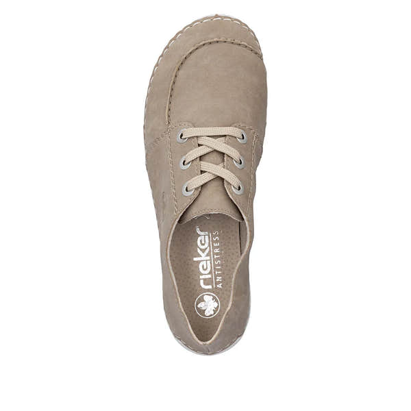 Rieker 52545-62 ladies beige lace-up shoes, comfortable casual footwear with anti-stress sole design.
