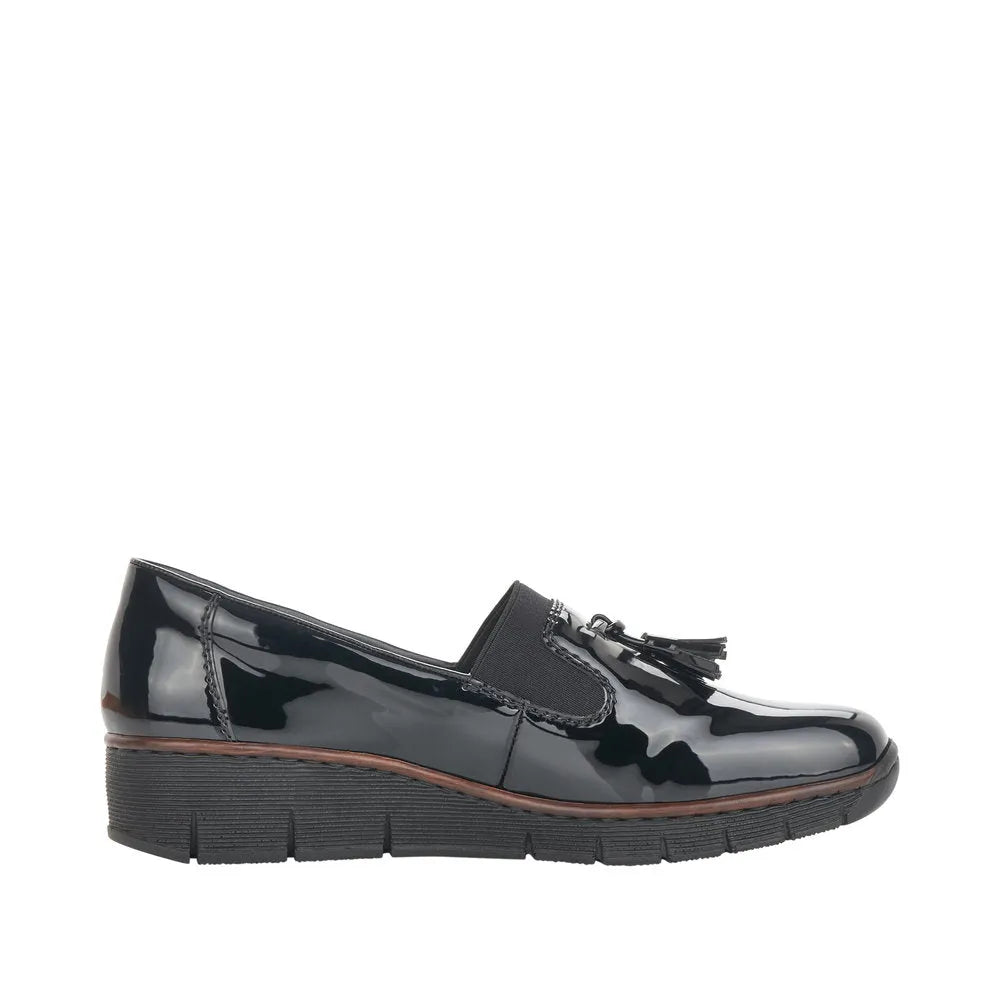 Rieker 53751-00 Ladies Black Patent Textile Slip On Shoes-elevate your sole