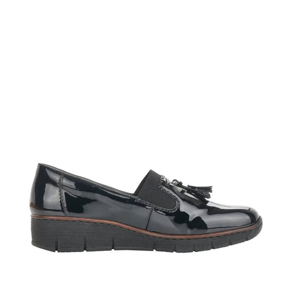 Rieker 53751-00 Ladies Black Patent Textile Slip On Shoes-elevate your sole