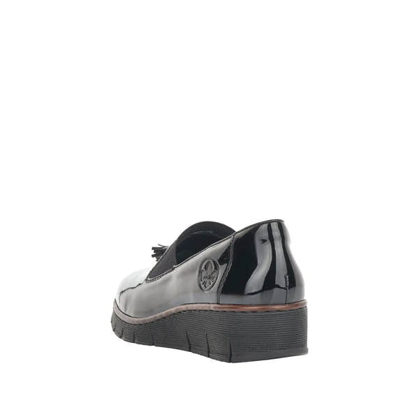 Rieker 53751-00 Ladies Black Patent Textile Slip On Shoes-elevate your sole
