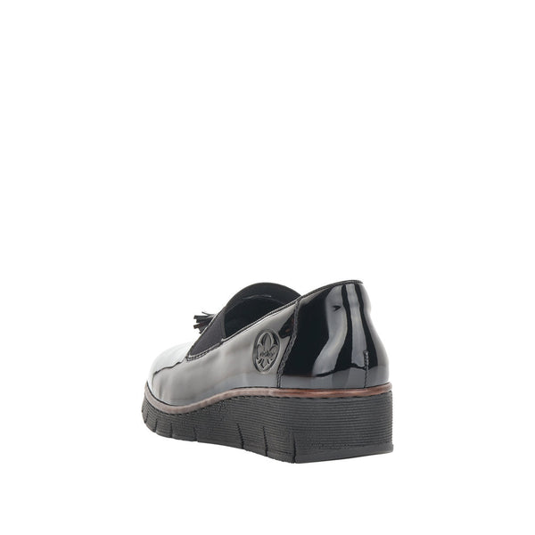 Rieker 53751-00 Ladies Black Patent Textile Slip On Shoes-elevate your sole