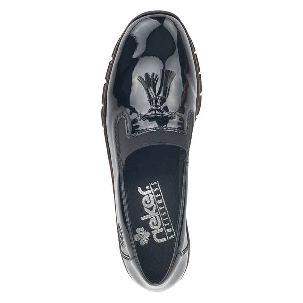 Rieker 53751-00 Ladies Black Patent Textile Slip On Shoes-elevate your sole