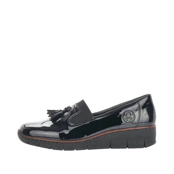 Rieker 53751-00 Ladies Black Patent Textile Slip On Shoes-elevate your sole