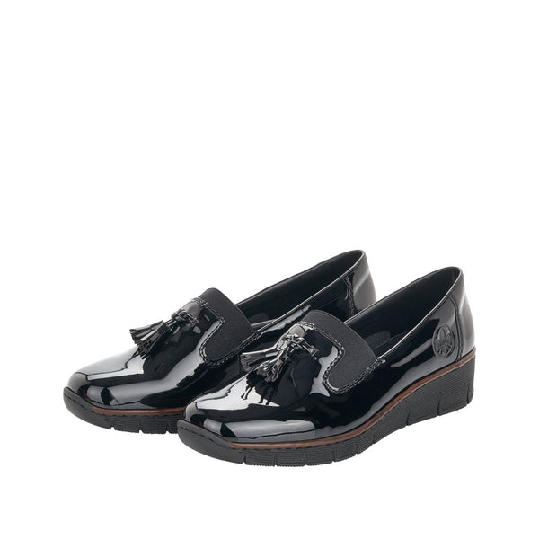 Rieker 53751-00 Ladies Black Patent Textile Slip On Shoes-elevate your sole