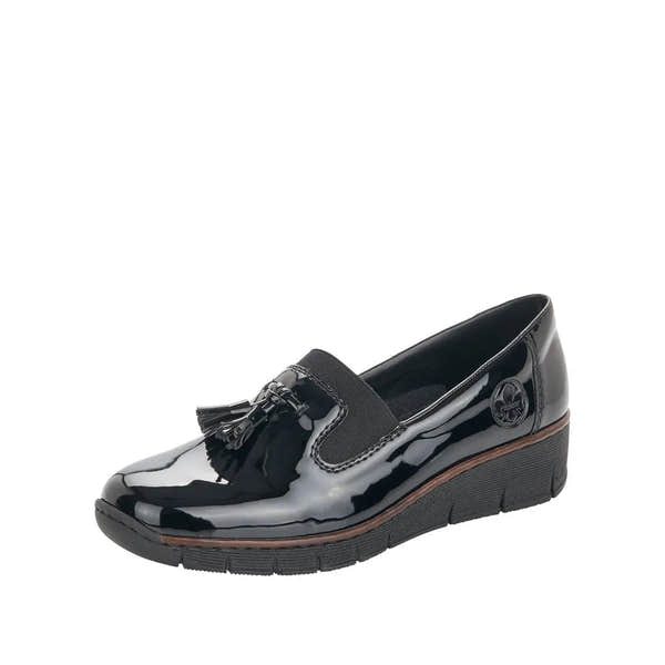 Rieker 53751-00 Ladies Black Patent Textile Slip On Shoes-elevate your sole