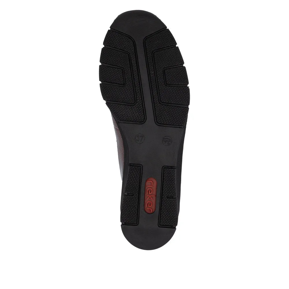 Rieker 53751-24 women's brown slip-on shoes with cushioned sole and slip-resistant tread.