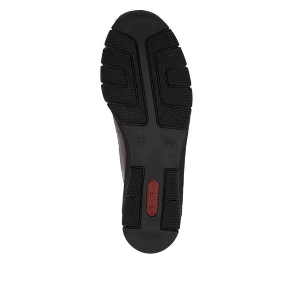 Rieker 53751-24 women's brown slip-on shoes with cushioned sole and slip-resistant tread.