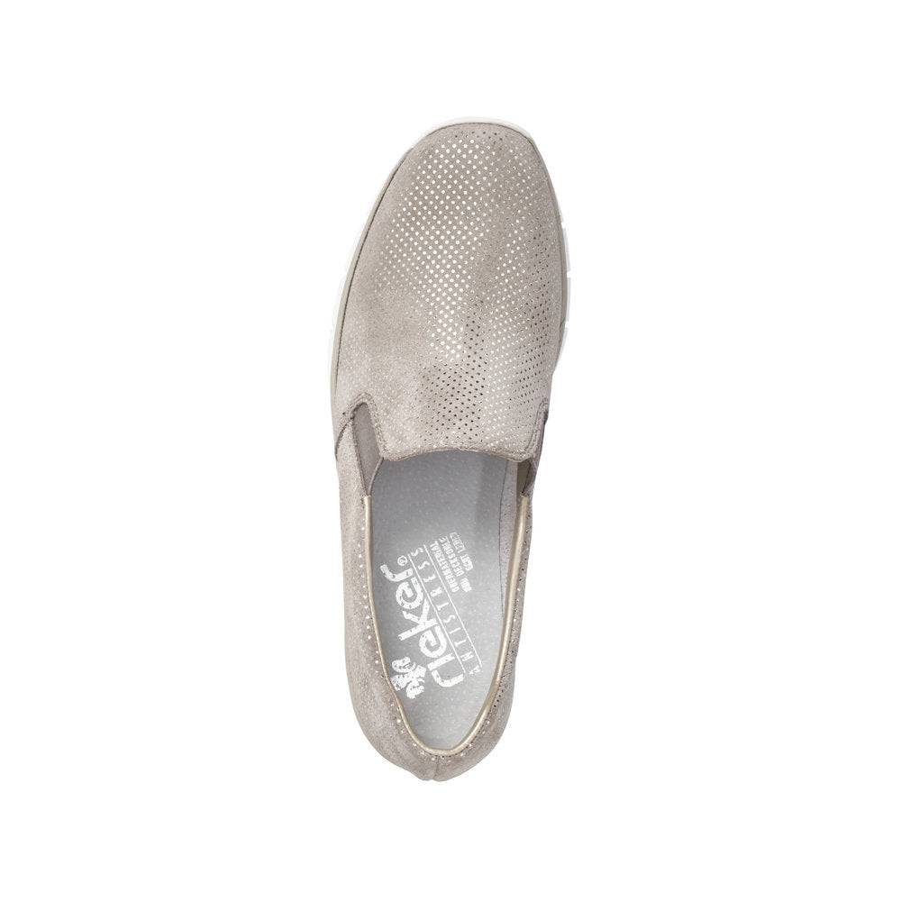 Rieker 53766-41 Ladies Silver Leather Slip on Loafers-elevate your sole