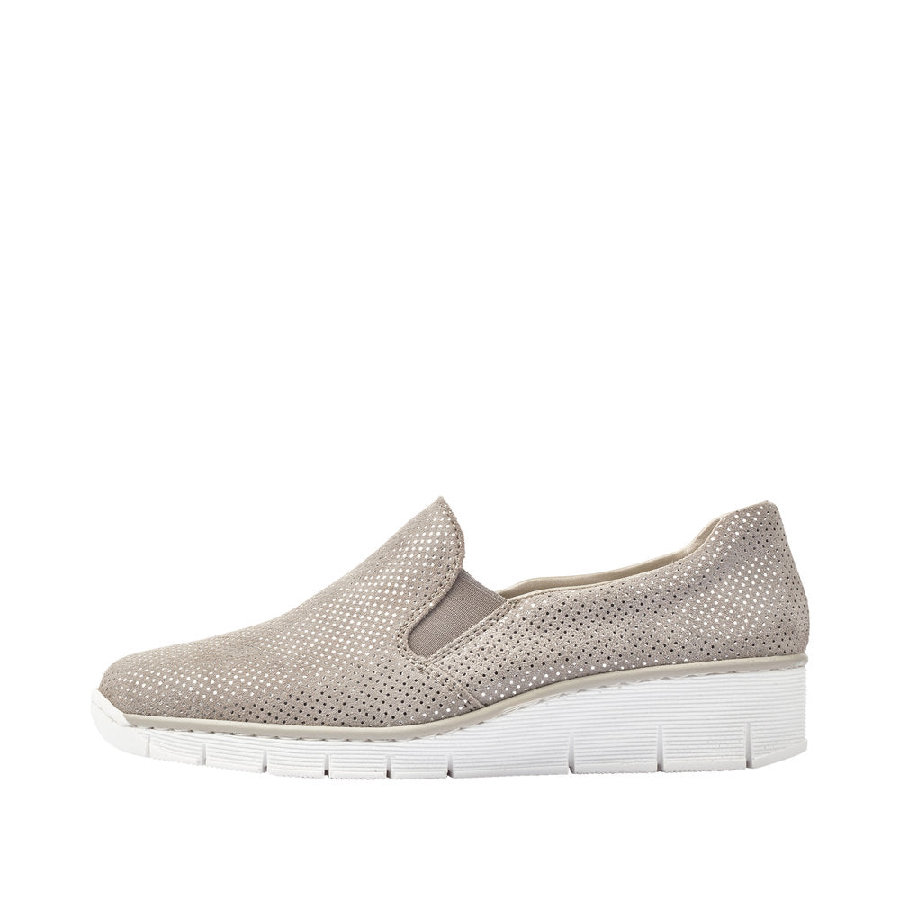 Rieker 53766-41 Ladies Silver Leather Slip on Loafers - elevate your sole