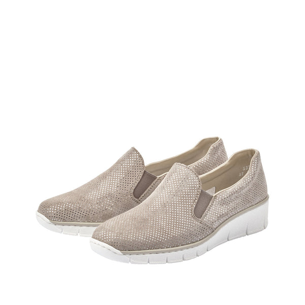 Rieker 53766-41 Ladies Silver Leather Slip on Loafers - elevate your sole