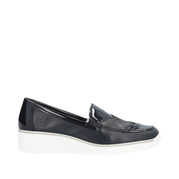 Rieker 53785-14 Doris Ladies Navy Blue Leather Slip On Loafers-elevate your sole