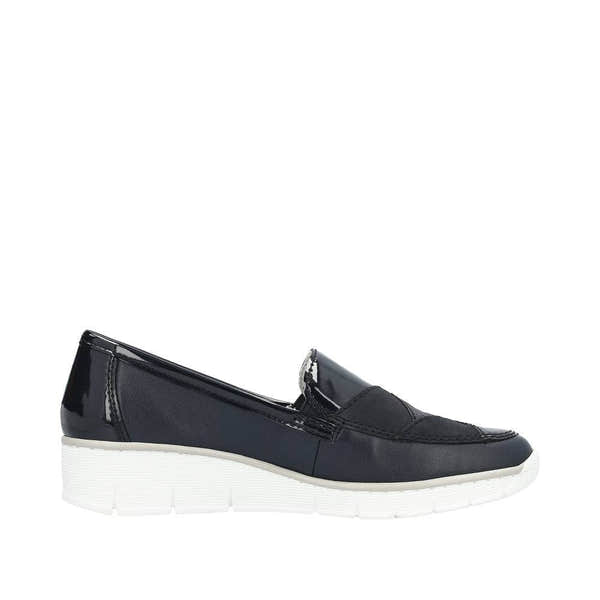 Rieker 53785-14 Doris Ladies Navy Blue Leather Slip On Loafers-elevate your sole
