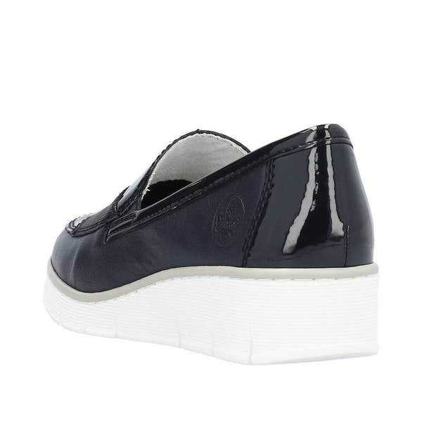 Rieker 53785-14 Doris Ladies Navy Blue Leather Slip On Loafers-elevate your sole