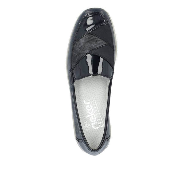 Rieker 53785-14 Doris Ladies Navy Blue Leather Slip On Loafers-elevate your sole