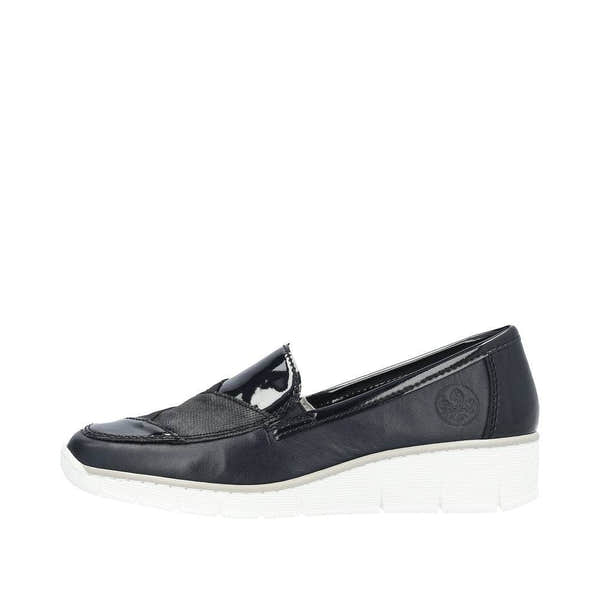 Rieker 53785-14 Doris Ladies Navy Blue Leather Slip On Loafers-elevate your sole