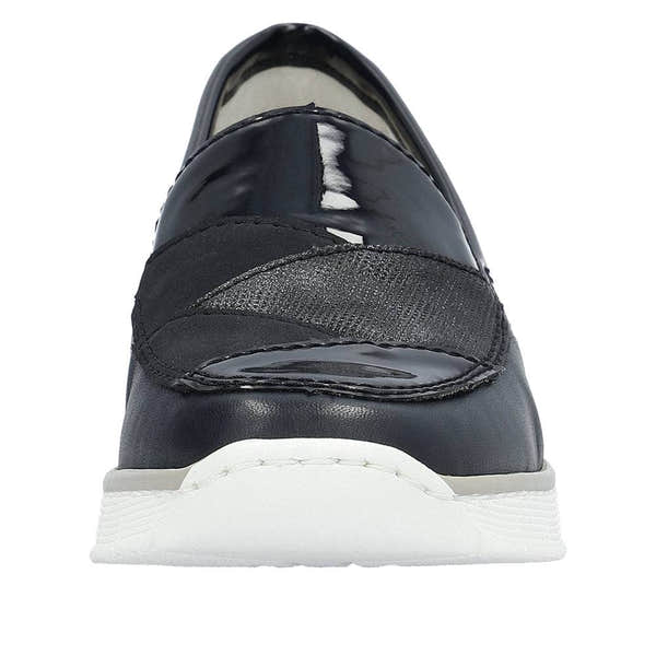 Rieker 53785-14 Doris Ladies Navy Blue Leather Slip On Loafers-elevate your sole