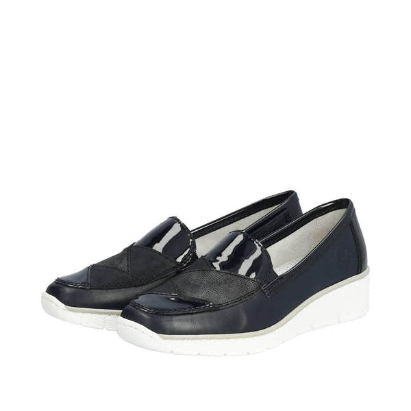 Rieker 53785-14 Doris Ladies Navy Blue Leather Slip On Loafers-elevate your sole