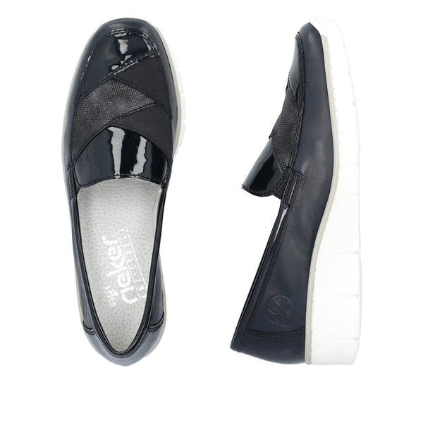 Rieker 53785-14 Doris Ladies Navy Blue Leather Slip On Loafers-elevate your sole
