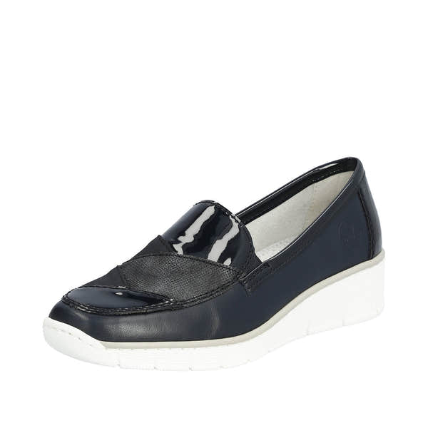 Rieker 53785-14 Doris Ladies Navy Blue Leather Slip On Loafers-elevate your sole