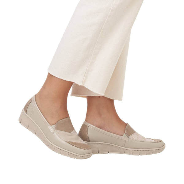 Rieker 53785-60 Doris Ladies Taupe Metallic Leather Slip On Loafers-elevate your sole