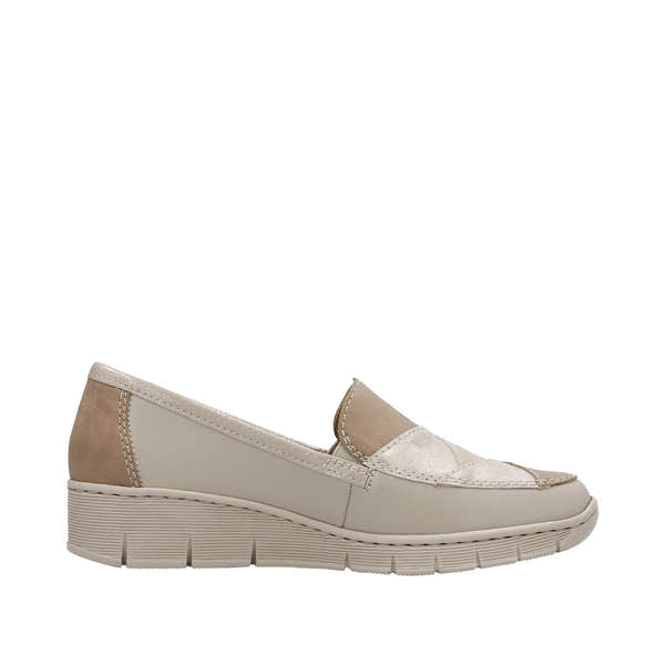 Rieker 53785-60 Doris Ladies Taupe Metallic Leather Slip On Loafers-elevate your sole