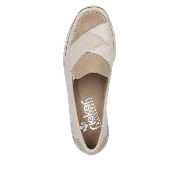 Rieker 53785-60 Doris Ladies Taupe Metallic Leather Slip On Loafers-elevate your sole