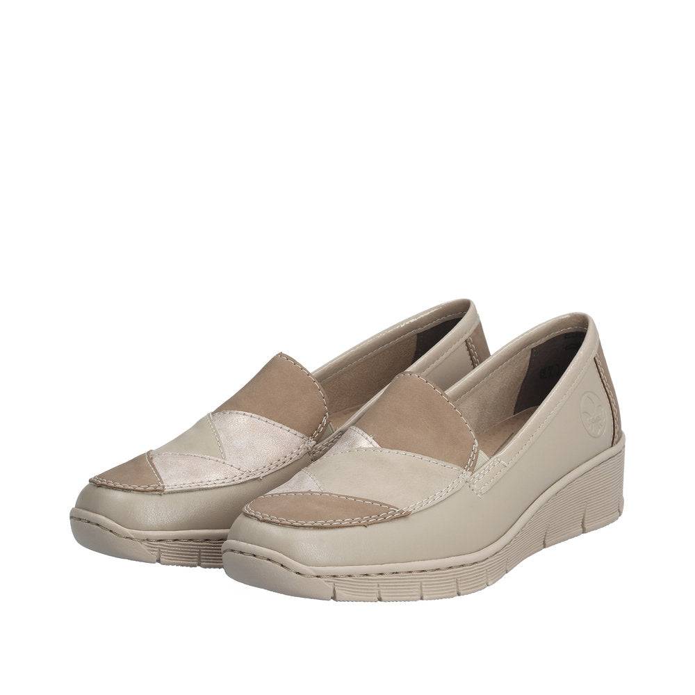Rieker 53785-60 Doris Ladies Taupe Metallic Leather Slip On Loafers-elevate your sole