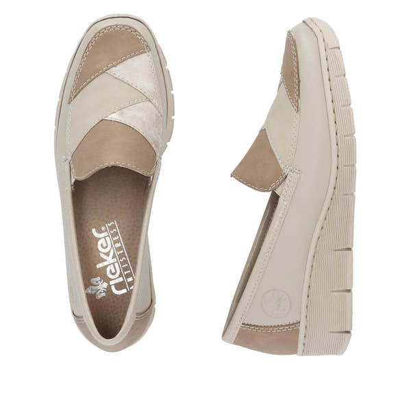 Rieker 53785-60 Doris Ladies Taupe Metallic Leather Slip On Loafers-elevate your sole