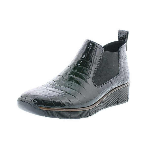 Rieker 53794-01 Ladies Black Croc Leather Chelsea Boots - elevate your sole