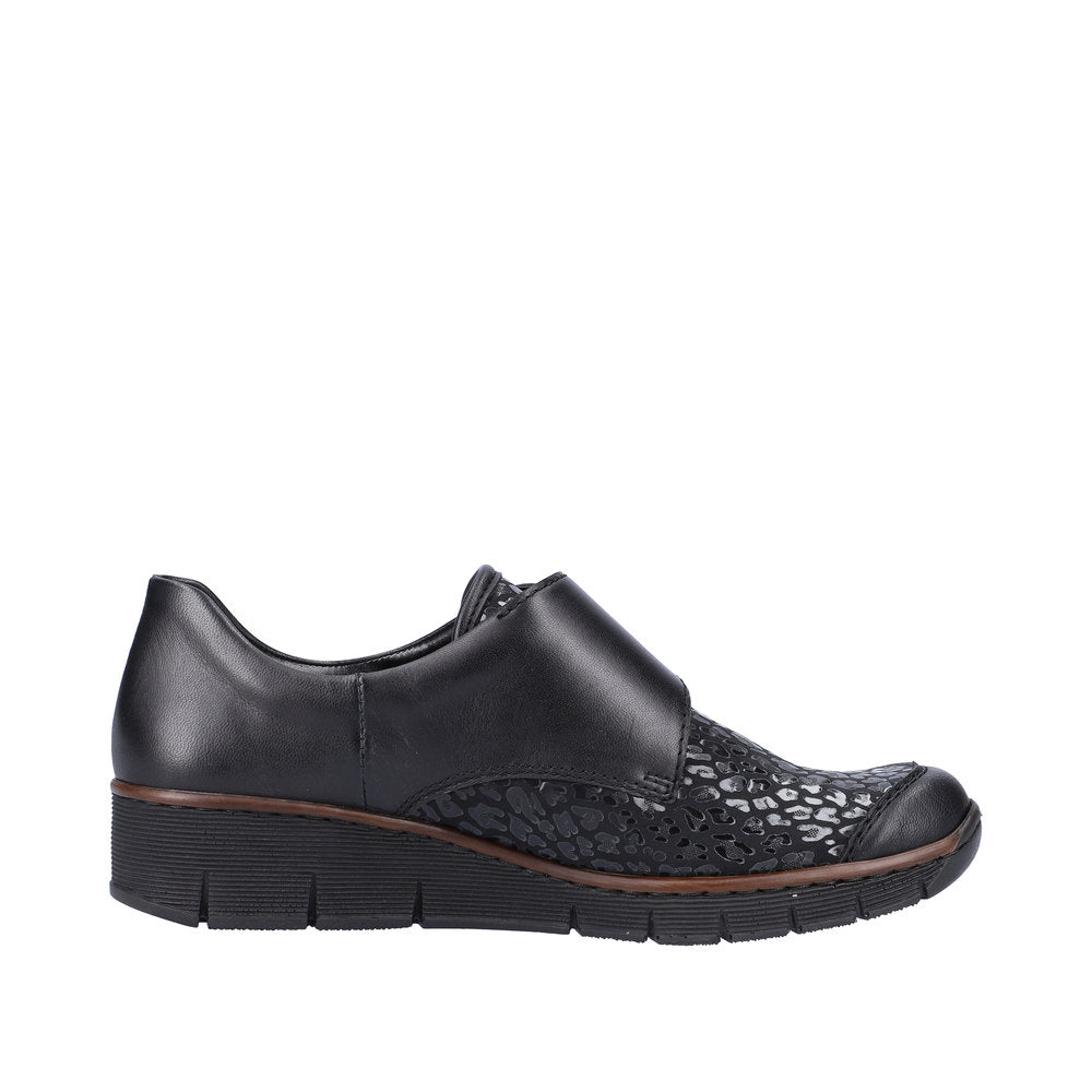 Rieker 537C0-00 Ladies Black Leather & Textile Touch Fastening Shoes-elevate your sole
